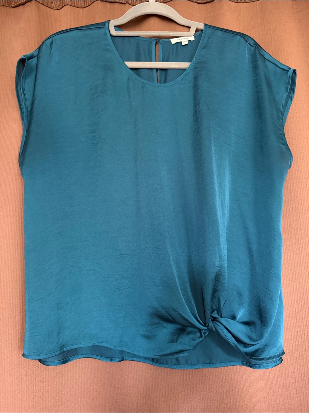 Pleione Teal Knot-Front Cap Sleeve Blouse
